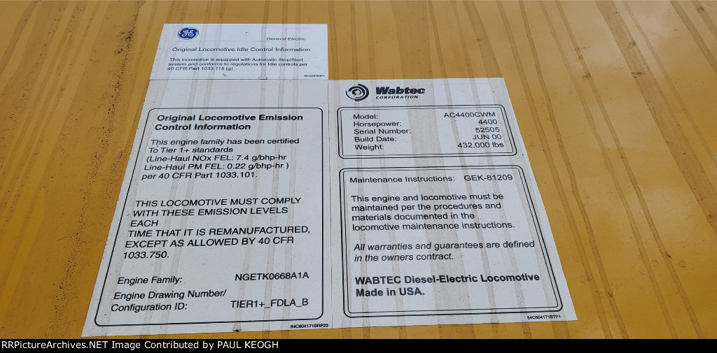 UP 6507's New Wabtec Data Plate